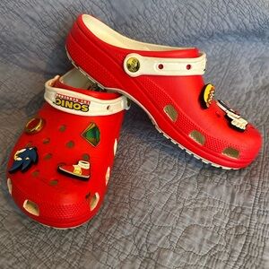 CROCS Red and White Slip-On Loafers with Vibrant Design